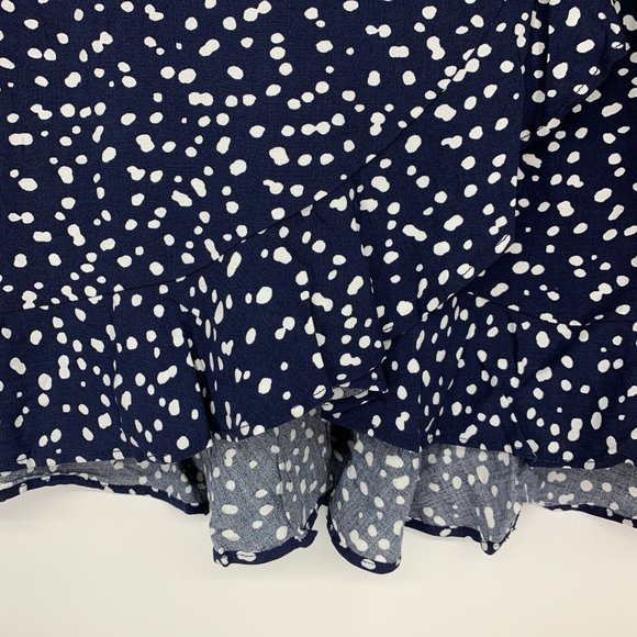 J.Crew Skirt Faux Wrap Mini Blue White Polka Dot Ruffle - Picture 4 of 9